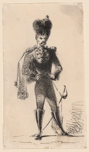 Hussar (右) シルクハットと包帯を巻いた頭の男 (裏面) 作： James Abbott McNeill Whistler