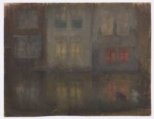 ノクターン: 黒と赤のバック運河、オランダ 作： James Abbott McNeill Whistler