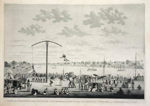 ガンジス川のほとりを眺めながら、チュールク プージャ…パブを表現。 1810年の彫刻。 作： James Moffat