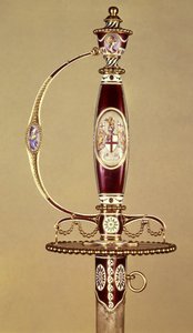 ジェームズモリセット（c.1766-c.1800）c.1780（ゴールド＆エナメル）によって設定された、東インド会社から大佐James Hartley（1745-99）に贈られた剣の柄 作： James Morisset