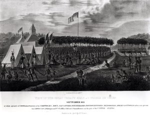 1825年「アボリジナルポートフォリオ」から1825年9月、ウィスコンシン州プレーリーデュチエンで開催された大条約の表示 作： James Otto Lewis