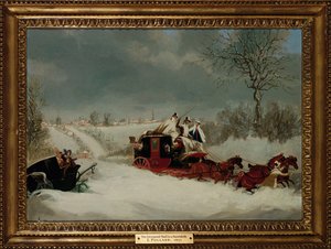1837年のセントオールバンス近くの吹雪の中のリバプールメール 作： James Pollard