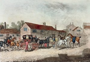 メールコーチチェンジングホース、R。ハヴェル作、1815年 作： James Pollard