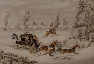 雪の吹きだまりの郵便馬車 作： James Pollard