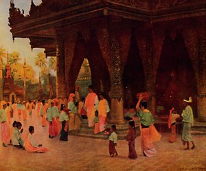 ゴータマの神社での崇拝者、1913年 作： James Raeburn Middleton