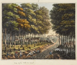 フォアドソワネスの端、「ウォータールーの戦いの歴史的記述」、1817年（アクアチント色）