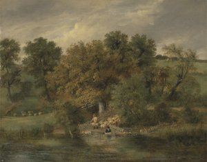ノーウィッチのポストウィックグローブでの羊の洗浄、1822年頃（パネルに油彩） 作： James Stark
