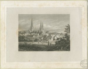 リッチフィールド大聖堂-北西の眺め（遠い）：彫刻、nd [c 1816]（印刷） 作： James Storer