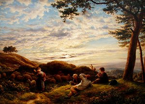 夕暮れ時の羊飼いの少年たちの群れの世話 作： James Thomas Linnell