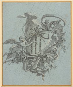 角と 3 つの鎖が天使と 2 つのプッチによって支えられている紋章 作： James Thornhill