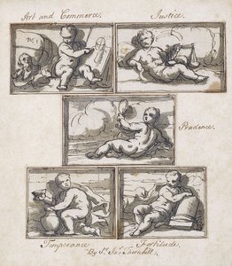 アートとコマース;正義;慎重;禁酒;そして不屈の精神、 作： James Thornhill