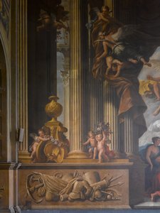 ペインテッドホールの西壁の詳細、1707年〜27年の壁画 作： James Thornhill