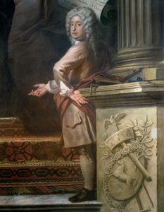 ジョージI 1660-1727とハノーバーの家を称賛するアッパーホールの後壁の絵画、芸術家の詳細、1718-24参照208091