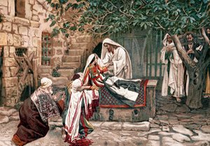シナゴーグの総督ヤイロの娘を死からよみがえらせたキリスト、1897年 作： James Tissot