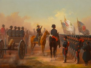 ロードアイランドとメイン州の軍隊のレビュー、1861 年。 作： James Walker