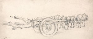 馬のペアと牛のペアによって描かれた、木の幹を積んだ木材カート
