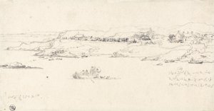 漁船のある沿岸の村（紙に鉛筆） 作： James Ward