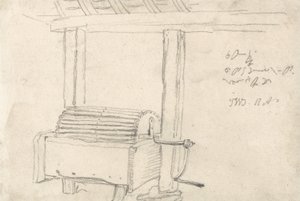 じゃがいもを洗う手巻き機（紙に黒チョーク） 作： James Ward
