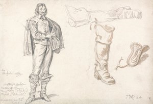 立像と長靴の研究、1825年（紙に黒鉛とセピア色のウォッシュ） 作： James Ward