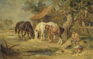 昼食、c.1830-40（パネルに油彩） 作： James Ward