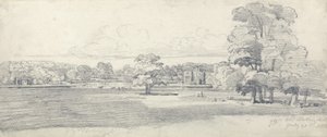 1814年7月20日、パークランドに囲まれたテーブルリーの旧ホール（紙に鉛筆） 作： James Ward