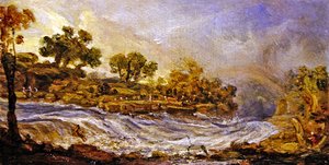 The Rapids above the Falls of the Clyde, Lanarkshire (油彩・パネル) 作： James Ward