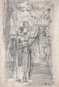 Duas meninas (ou senhora e criança) em um terraço de jardim perto de uma urna ornamental 作： James Ward