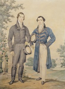 1817年の2人の紳士の肖像画（鉛筆とトイレ、白で強調） 作： James Warren Childe