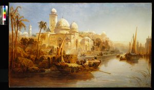 ムーア人の宮殿の階段に係留された船、1875 作： James Webb