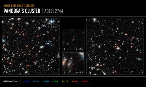 アベル2744ガラスコンパス（NIRCam画像） 作： James Webb Space Telescope (NASA)