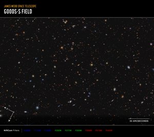 JWST 先進銀河系外探査（NIRCamコンパス画像） 作： James Webb Space Telescope (NASA)