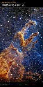 創造の柱（NIRCamコンパス画像） 作： James Webb Space Telescope (NASA)