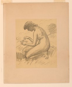 しゃがむ女性ヌード 作： James Wells Champney