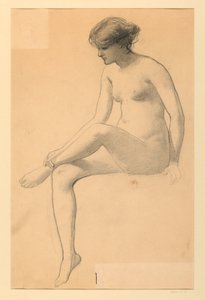 着席女性ヌード 作： James Wells Champney