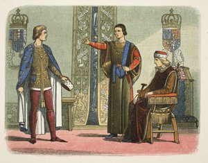 ヘンリー6世とヨーク公爵およびサマセット公爵、1450年9月、『A Chronicle of England』（紀元前55年から紀元後1485年）より。ロンドン
