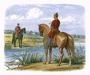 ヘンリーとスティーブンはテムズ川を渡って協議します 作： James William Edmund Doyle