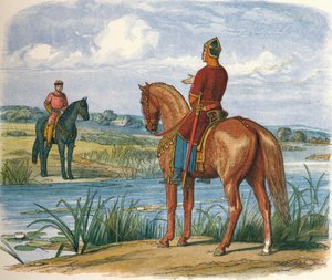 ヘンリーとスティーブンはテムズ川を渡って会う、1153 1864 作： James William Edmund Doyle