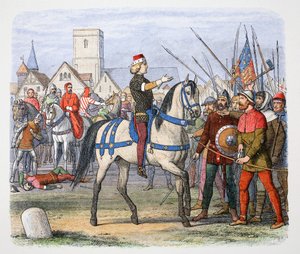 リチャード 2 世はスミスフィールドで反乱軍と会談、農民の反乱、1381 年、1864 年。 作： James William Edmund Doyle