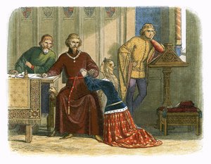 アン女王がサー・サイモン・バーリーのためにグロスターとアランデルに取り次ぐ 作： James William Edmund Doyle