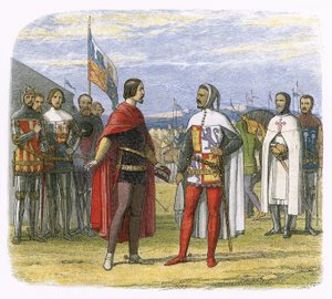 王子は残酷なペドロから恩赦を強要します 作： James William Edmund Doyle