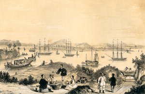 1847年のヨーロッパ海運の停泊地であるカントン近くのワンポア 作： James William Giles