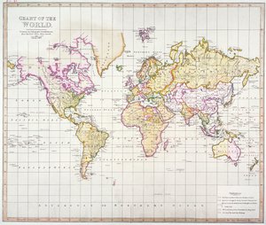 世界地図、リソグラフィー施設で印刷、ホースガード、1821年（カラーリトグラフ） 作： James the Elder Wyld