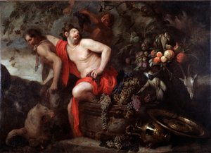 シレネの収穫 (シレノスの収穫) Jan Roos (1591-1638) による絵画 Dim 175x250 cm Genes, Musei di Strada Nuova (ex Palazzo Bianco) 作： Jan Roos