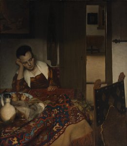 テーブルで眠っている女の子 作： Johannes Vermeer