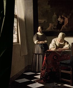 手紙を書く婦人、1670年頃（帆布に油彩） 作： Johannes Vermeer
