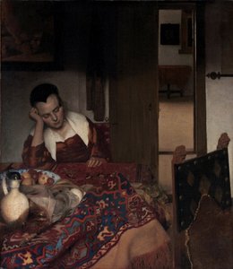 眠っている少女」 ヨハネス・フェルメール（デルフトのフェルメール）（1632-1675）の絵画、油彩・キャンバス 作： Johannes Vermeer