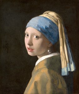 真珠のイヤリングを持つ少女、c.1665-6（帆布に油彩） 作： Johannes Vermeer