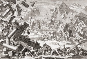 1667年にクロアチアのドゥブロヴニクで発生した地震。 作： Jan (after) Luyken