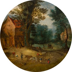 フランドルの風景、c.1588-1625（パネルに油彩） 作： Jan (follower of) Brueghel