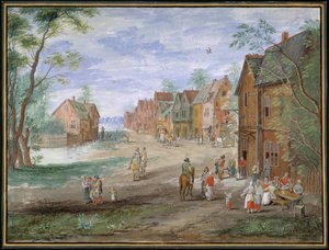 冬のゴーダの広場（紙にガッシュ 作： Jan (follower of) Brueghel